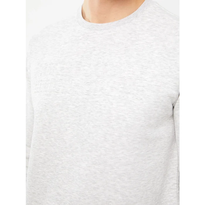 LCWAIKIKI Classic BEJ Bisiklet Yaka Uzun Kollu Baskılı Erkek Kalın Sweatshirt