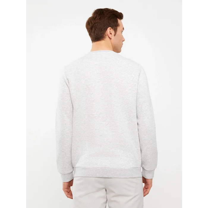 LCWAIKIKI Classic BEJ Bisiklet Yaka Uzun Kollu Baskılı Erkek Kalın Sweatshirt