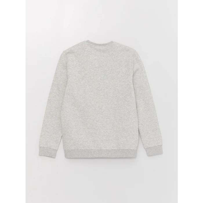 LCWAIKIKI Classic BEJ Bisiklet Yaka Uzun Kollu Baskılı Erkek Kalın Sweatshirt