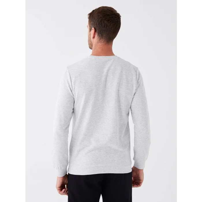 LCWAIKIKI Classic BEJ Bisiklet Yaka Uzun Kollu Baskılı Erkek Sweatshirt