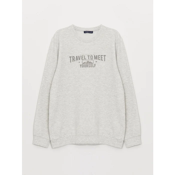 LCWAIKIKI Classic BEJ Bisiklet Yaka Uzun Kollu Baskılı Erkek Sweatshirt