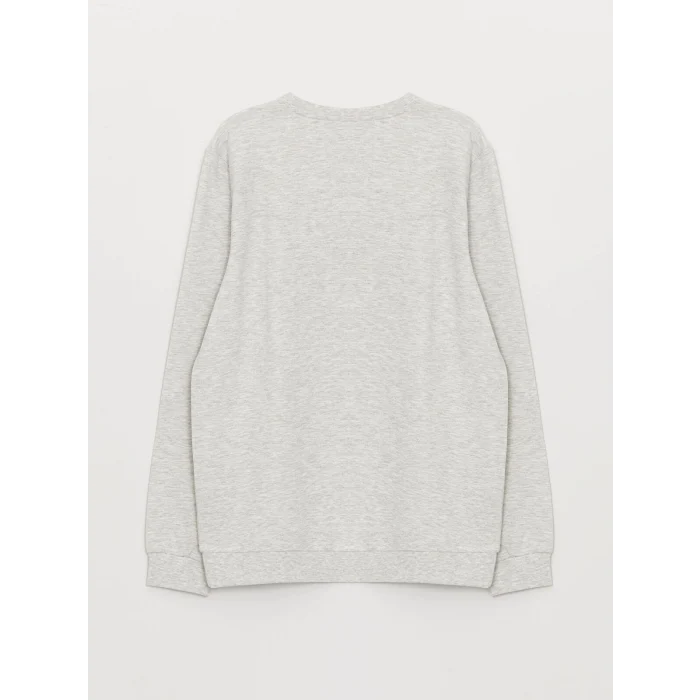 LCWAIKIKI Classic BEJ Bisiklet Yaka Uzun Kollu Baskılı Erkek Sweatshirt