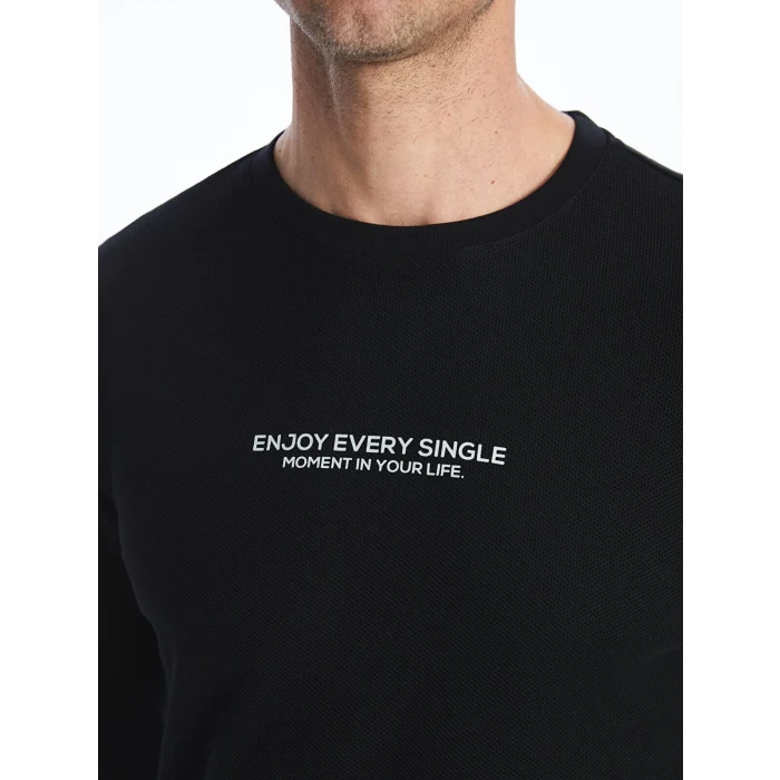 LCWAIKIKI Classic SİYAH Bisiklet Yaka Uzun Kollu Baskılı Erkek Sweatshirt