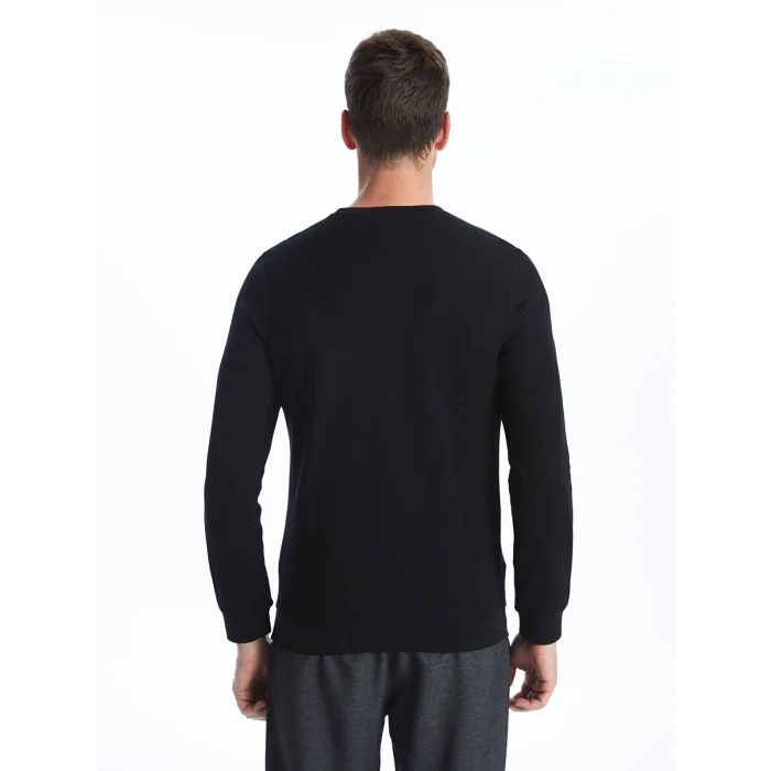 LCWAIKIKI Classic SİYAH Bisiklet Yaka Uzun Kollu Baskılı Erkek Sweatshirt