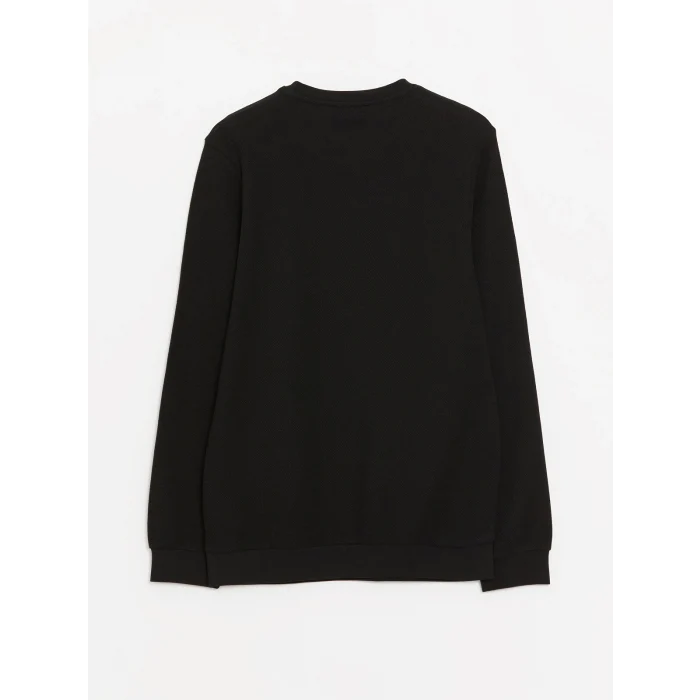 LCWAIKIKI Classic SİYAH Bisiklet Yaka Uzun Kollu Baskılı Erkek Sweatshirt