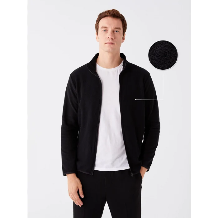 LCWAIKIKI Classic SİYAH Dik Yaka Uzun Kollu Erkek Polar Hırka