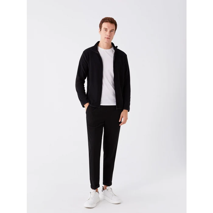 LCWAIKIKI Classic SİYAH Dik Yaka Uzun Kollu Erkek Polar Hırka