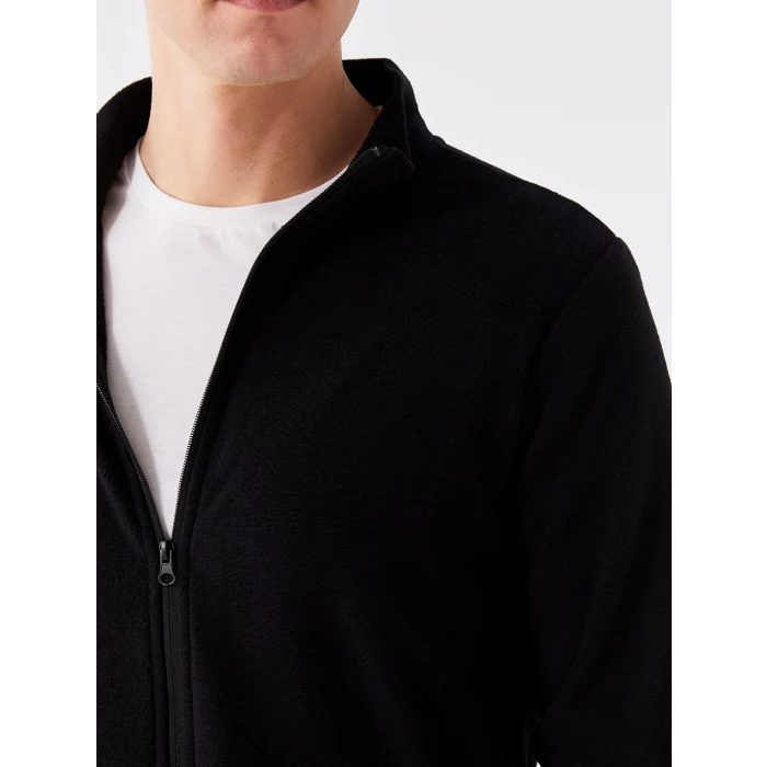 LCWAIKIKI Classic SİYAH Dik Yaka Uzun Kollu Erkek Polar Hırka