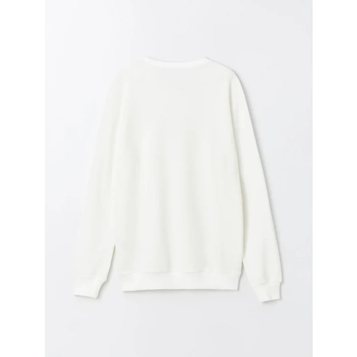 LCWAIKIKI Classic EKRU Bisiklet Yaka Uzun Kollu Baskılı Erkek Sweatshirt