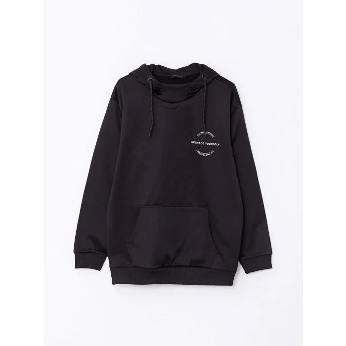 LCW Casual SİYAH Uzun Kollu Baskılı Erkek Hoodie