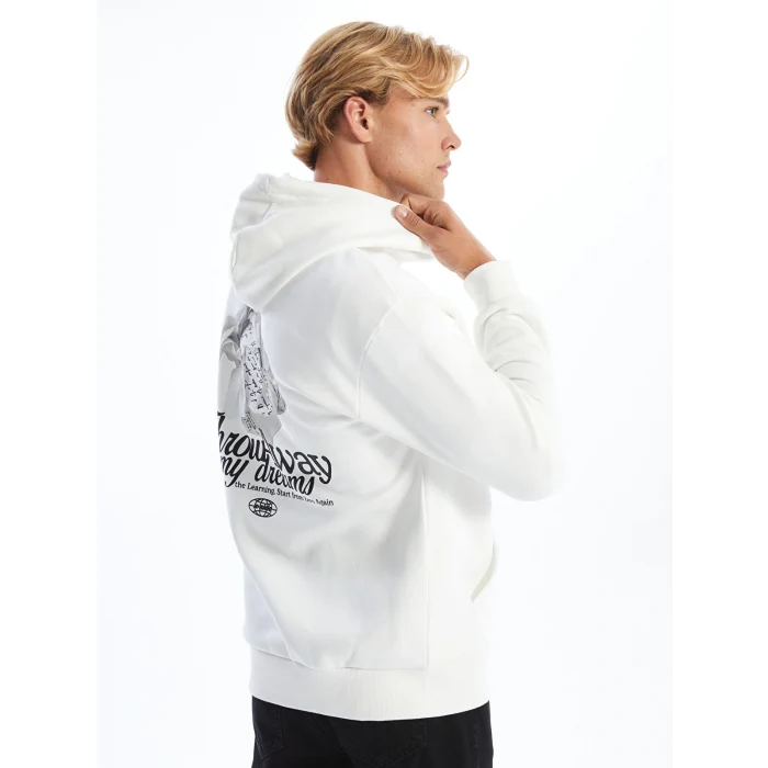 LCW Casual EKRU Uzun Kollu Baskılı Erkek Kalın Hoodie