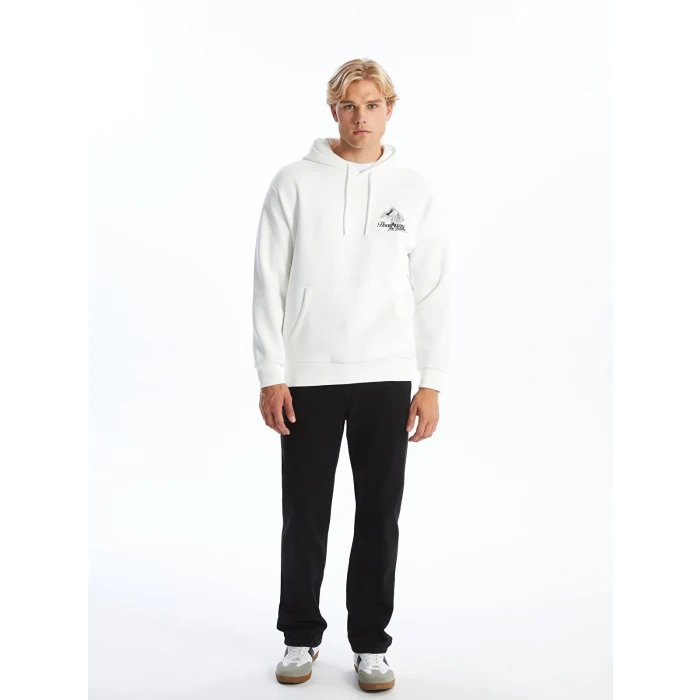 LCW Casual EKRU Uzun Kollu Baskılı Erkek Kalın Hoodie