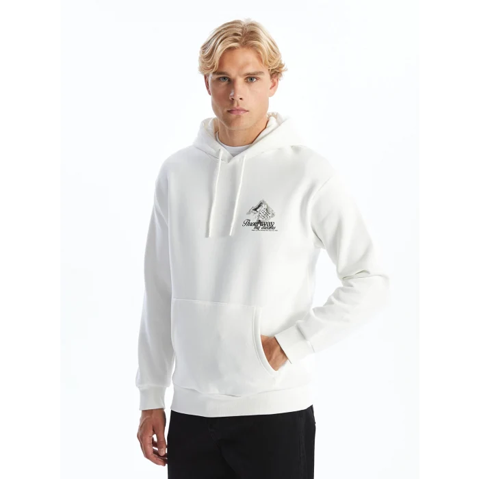 LCW Casual EKRU Uzun Kollu Baskılı Erkek Kalın Hoodie