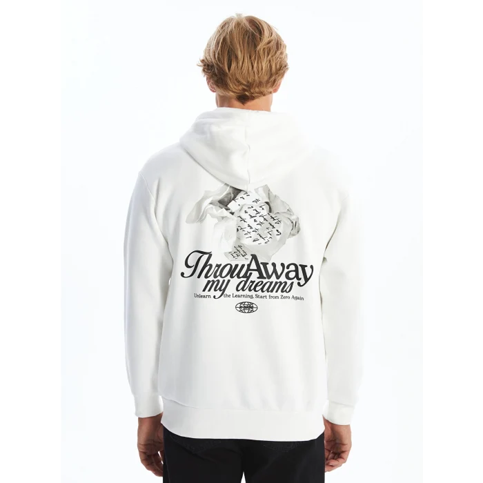 LCW Casual EKRU Uzun Kollu Baskılı Erkek Kalın Hoodie