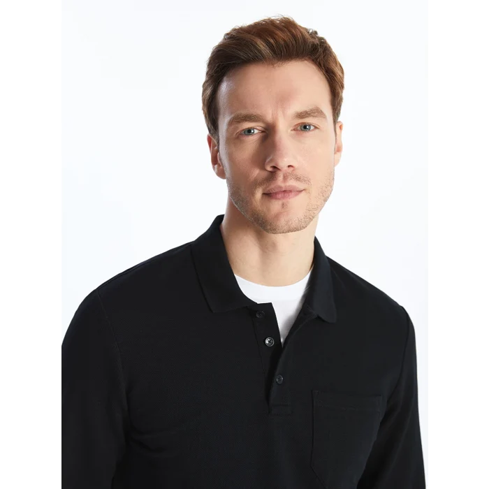 LCWAIKIKI Classic SİYAH Polo Yaka Uzun Kollu Erkek Sweatshirt