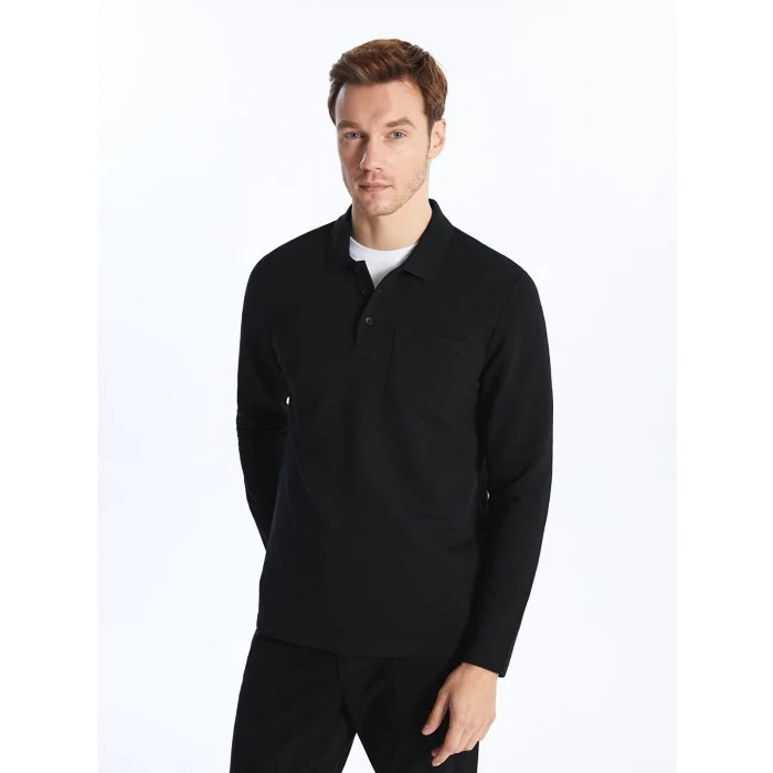 LCWAIKIKI Classic SİYAH Polo Yaka Uzun Kollu Erkek Sweatshirt