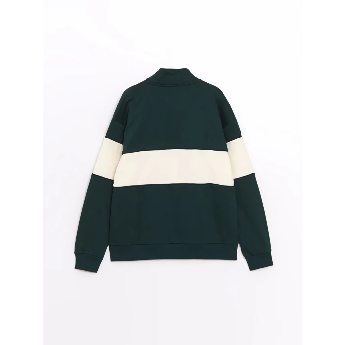 XSIDE YEŞİL Dik Yaka Uzun Kollu Renk Bloklu Erkek Kalın Sweatshirt