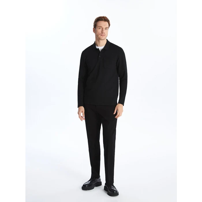 LCWAIKIKI Classic SİYAH Polo Yaka Uzun Kollu Erkek Sweatshirt