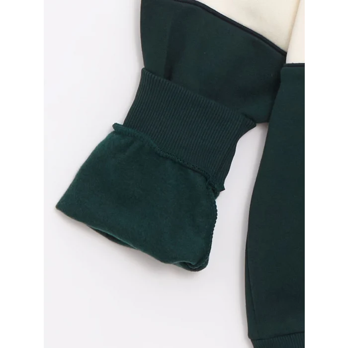 XSIDE YEŞİL Dik Yaka Uzun Kollu Renk Bloklu Erkek Kalın Sweatshirt