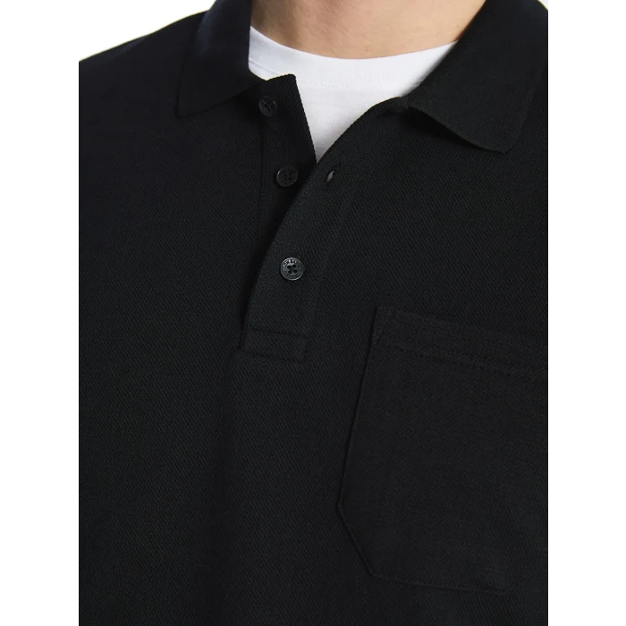 LCWAIKIKI Classic SİYAH Polo Yaka Uzun Kollu Erkek Sweatshirt