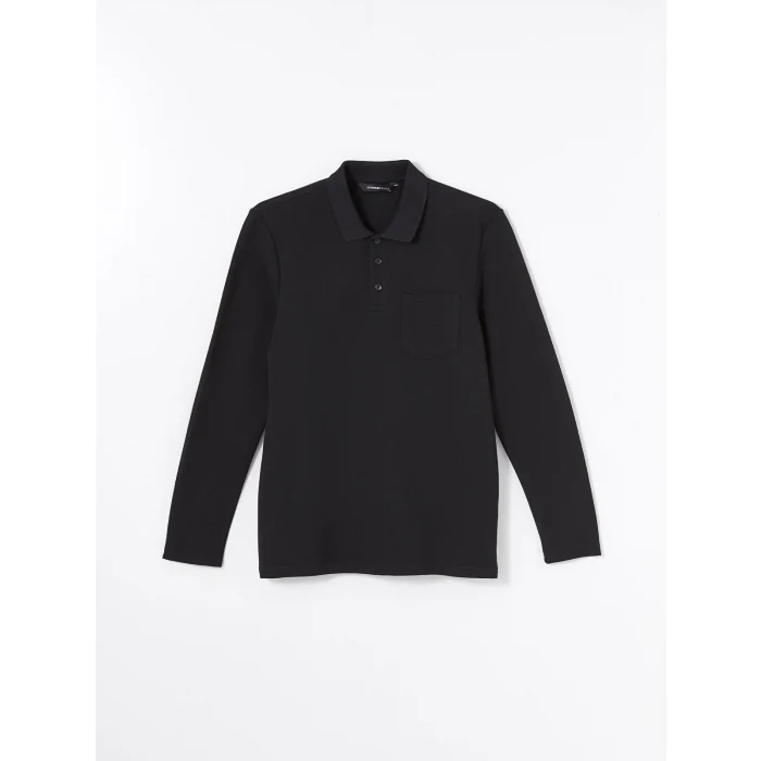 LCWAIKIKI Classic SİYAH Polo Yaka Uzun Kollu Erkek Sweatshirt