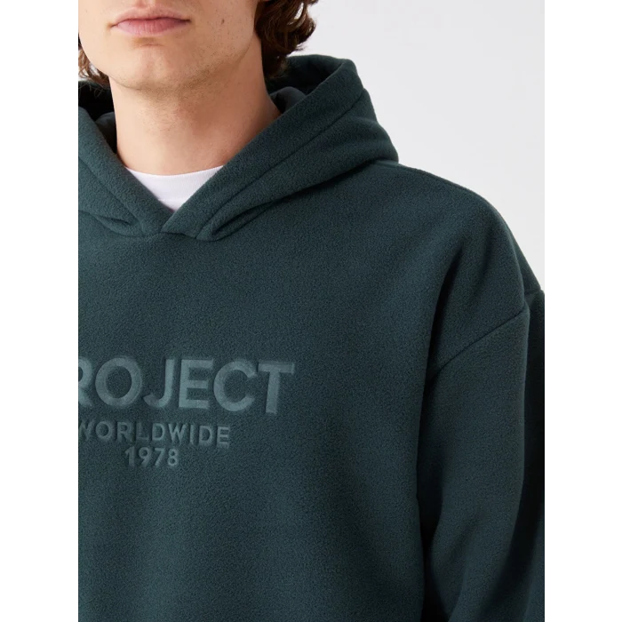 LCW Casual YEŞİL Uzun Kollu Baskılı Polar Erkek Hoodie