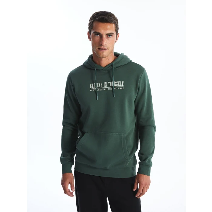 LCWAIKIKI Classic YEŞİL Uzun Kollu Baskılı Erkek Kalın Hoodie