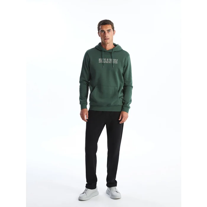 LCWAIKIKI Classic YEŞİL Uzun Kollu Baskılı Erkek Kalın Hoodie