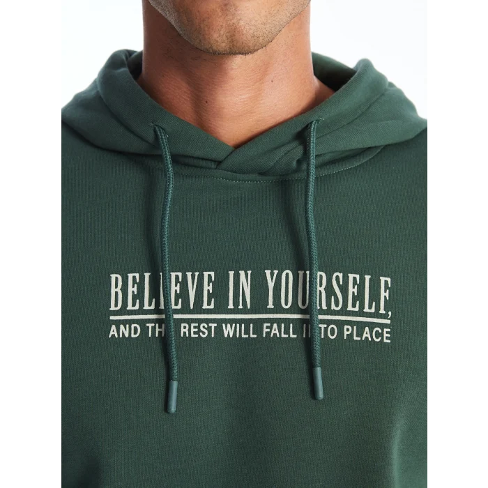 LCWAIKIKI Classic YEŞİL Uzun Kollu Baskılı Erkek Kalın Hoodie