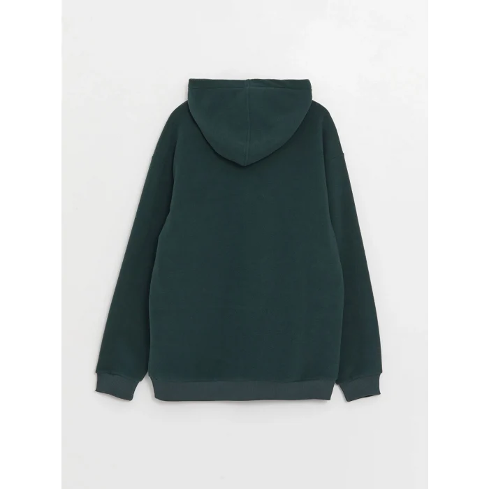 LCW Casual YEŞİL Uzun Kollu Baskılı Polar Erkek Hoodie