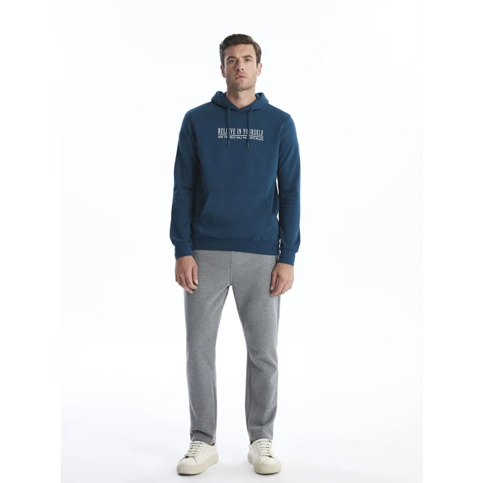 LCWAIKIKI Classic PETROL Uzun Kollu Baskılı Erkek Kalın Hoodie