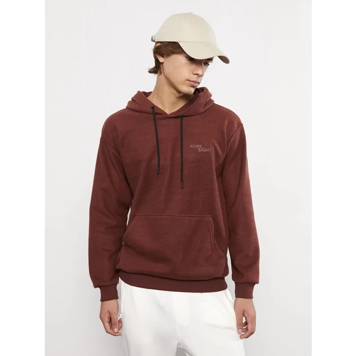 LCW Casual KAHVERENGİ Uzun Kollu Baskılı Erkek Kalın Hoodie