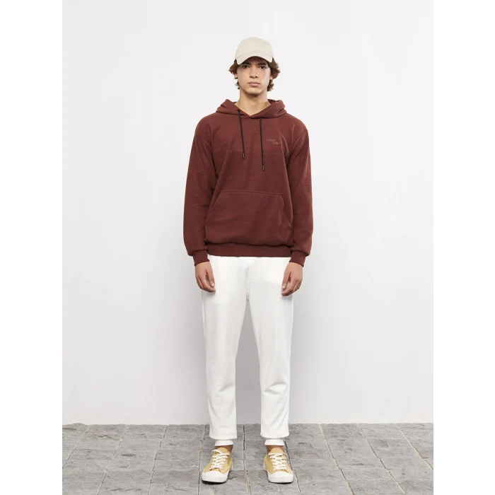 LCW Casual KAHVERENGİ Uzun Kollu Baskılı Erkek Kalın Hoodie