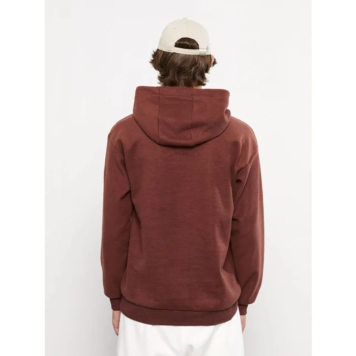LCW Casual KAHVERENGİ Uzun Kollu Baskılı Erkek Kalın Hoodie