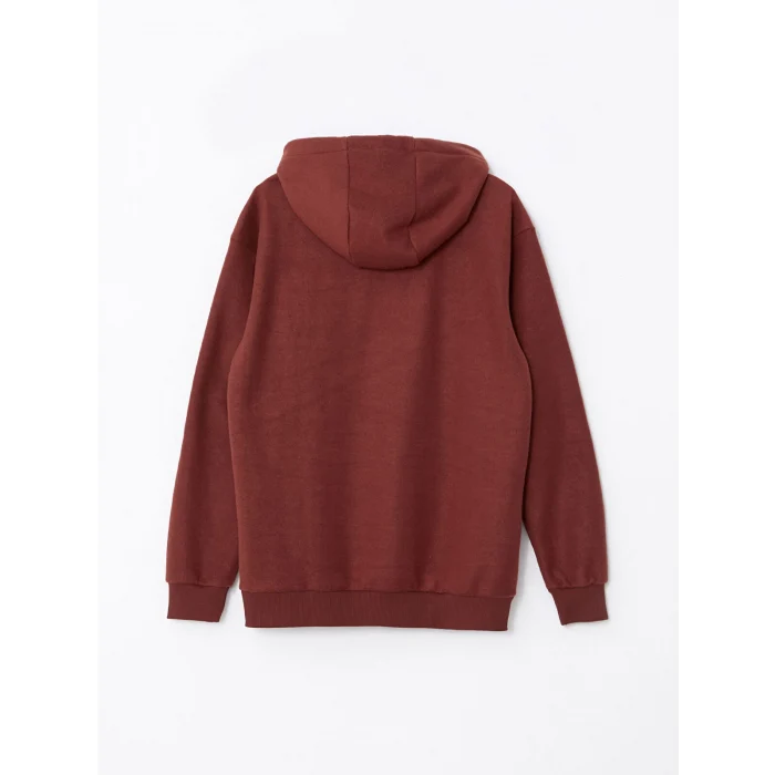 LCW Casual KAHVERENGİ Uzun Kollu Baskılı Erkek Kalın Hoodie