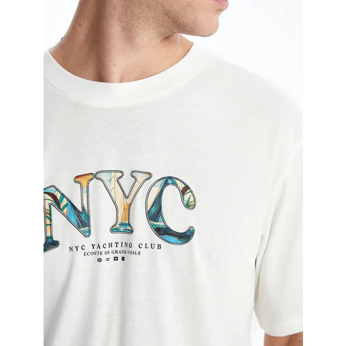 XSIDE EKRU Bisiklet Yaka Baskılı Penye Erkek Tişört