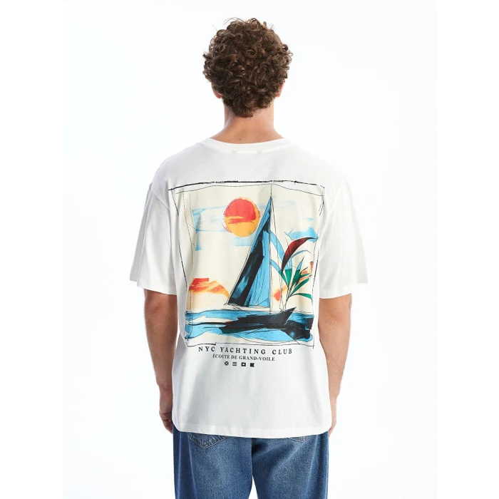 XSIDE EKRU Bisiklet Yaka Baskılı Penye Erkek Tişört