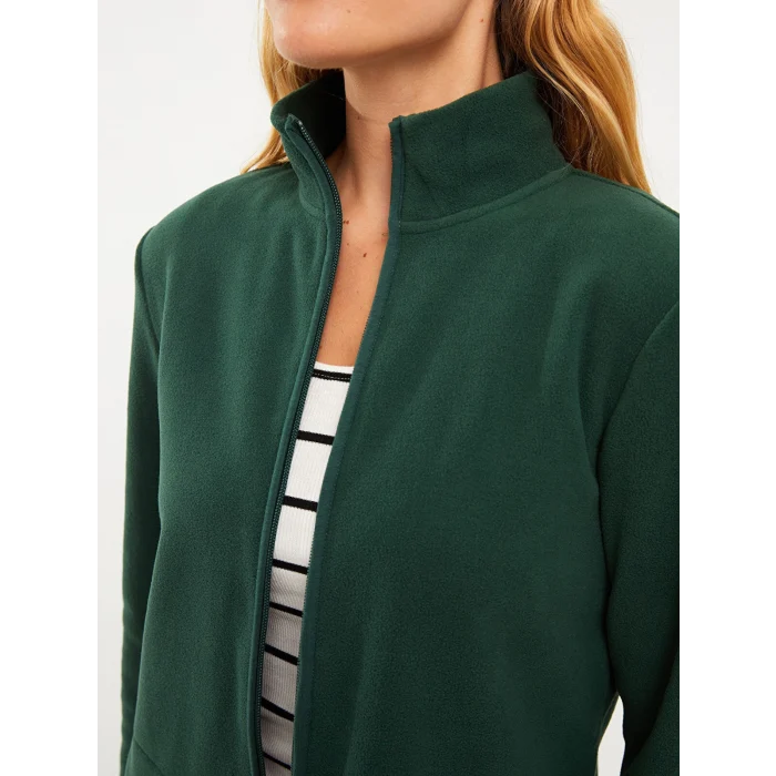 LCWAIKIKI Basic YEŞİL Dik Yaka Düz Uzun Kollu Polar Kadın Spor Hırka