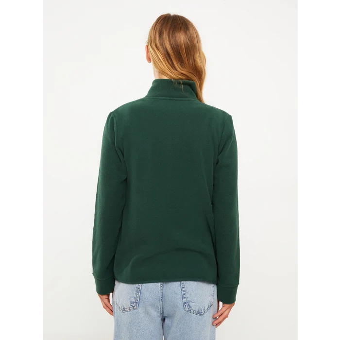 LCWAIKIKI Basic YEŞİL Dik Yaka Düz Uzun Kollu Polar Kadın Spor Hırka