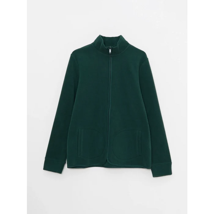 LCWAIKIKI Basic YEŞİL Dik Yaka Düz Uzun Kollu Polar Kadın Spor Hırka