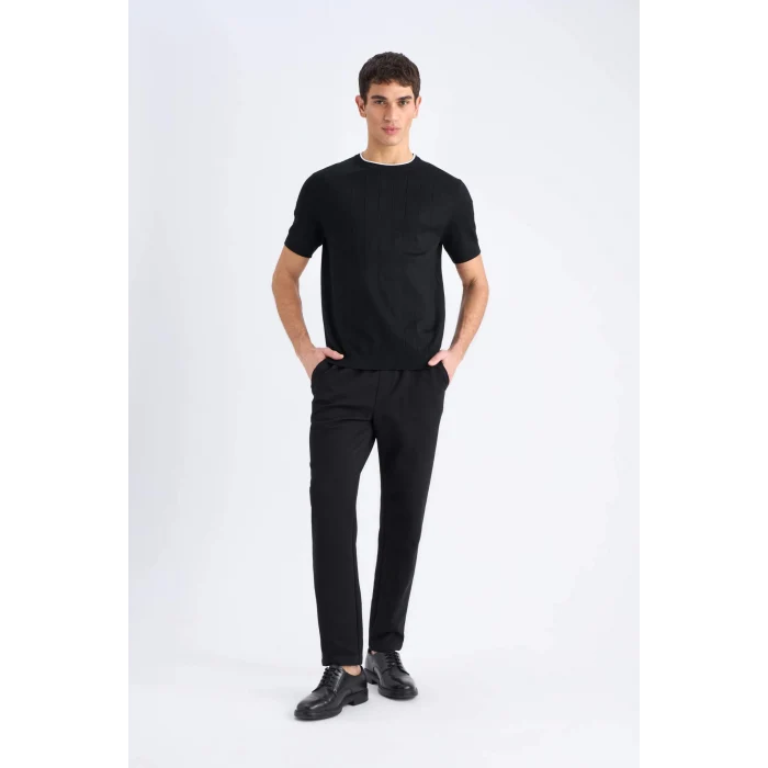 Defacto C6022 Siyah Kışlık Jogger Pantolon Basic Düz Beli Bağcıklı Cepli Düz Paça