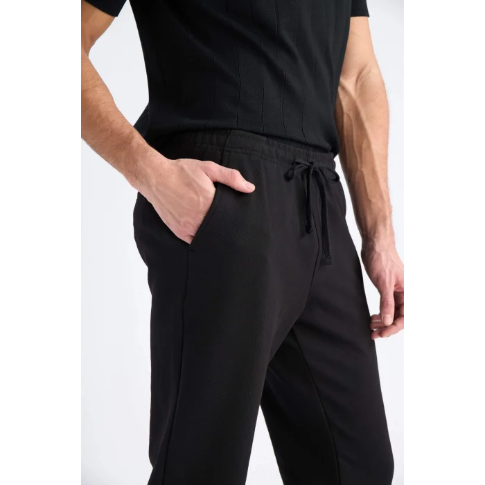 Defacto C6022 Siyah Kışlık Jogger Pantolon Basic Düz Beli Bağcıklı Cepli Düz Paça