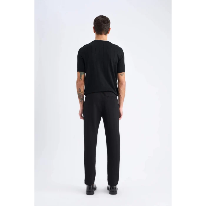 Defacto C6022 Siyah Kışlık Jogger Pantolon Basic Düz Beli Bağcıklı Cepli Düz Paça