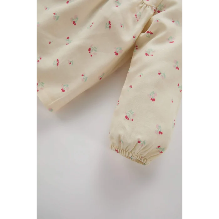 Defacto D9330 Ekru Kız Bebek Bebe Yaka Çiçekli Twill Uzun Kollu Gömlek