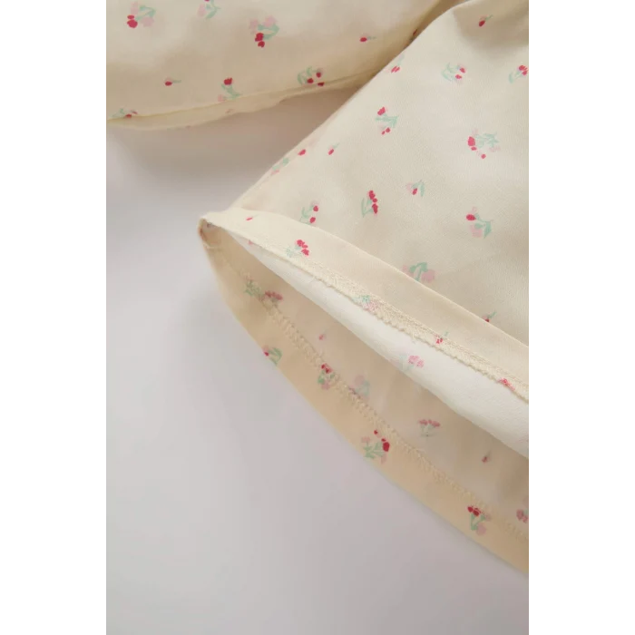 Defacto D9330 Ekru Kız Bebek Bebe Yaka Çiçekli Twill Uzun Kollu Gömlek