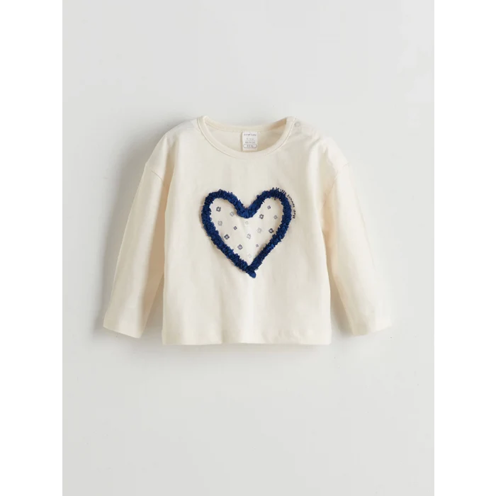 LCW baby BEJ Bisiklet Yaka Çiçekli Kız Bebek Bluz ve Tayt 2li