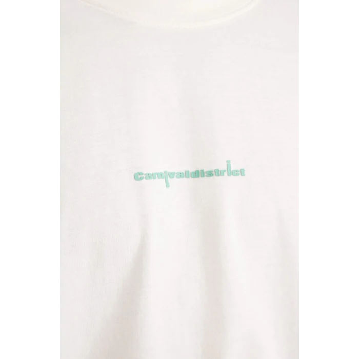 Defacto C2732 Ekru Loose Fit Bisiklet Yaka Sırt Baskılı Kısa Kollu Tişört