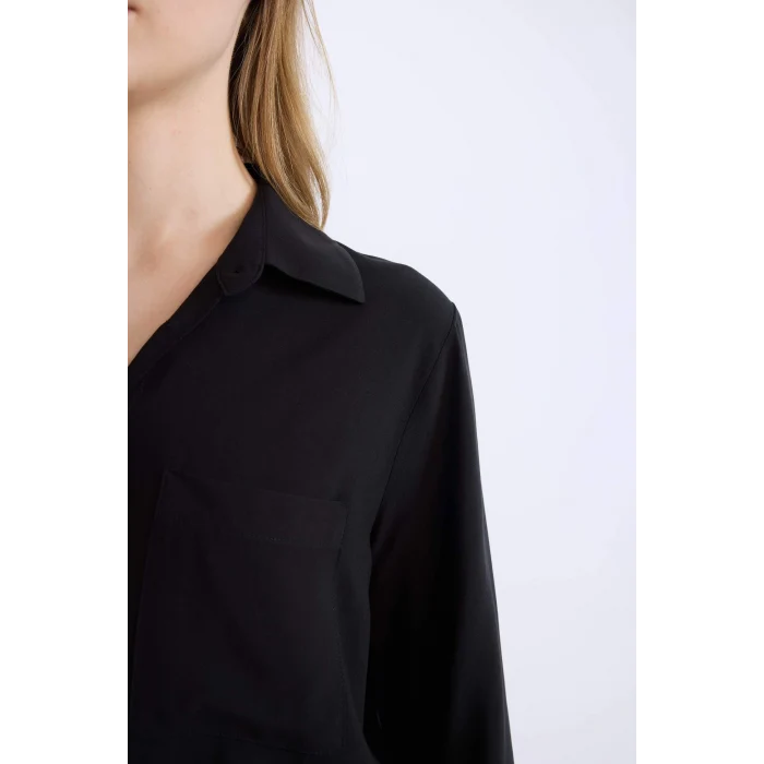 Defacto W3614 Siyah Regular Fit Basic Düz Uzun Kollu Gömlek