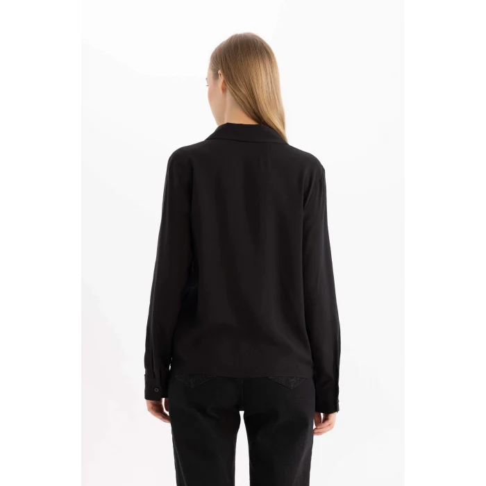 Defacto W3614 Siyah Regular Fit Basic Düz Uzun Kollu Gömlek