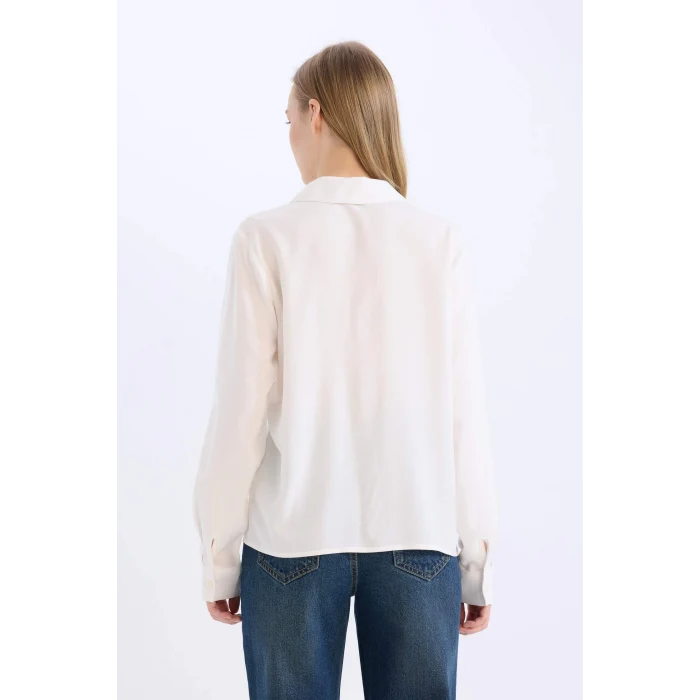 Defacto W3614 Beyaz Regular Fit Basic Düz Uzun Kollu Gömlek